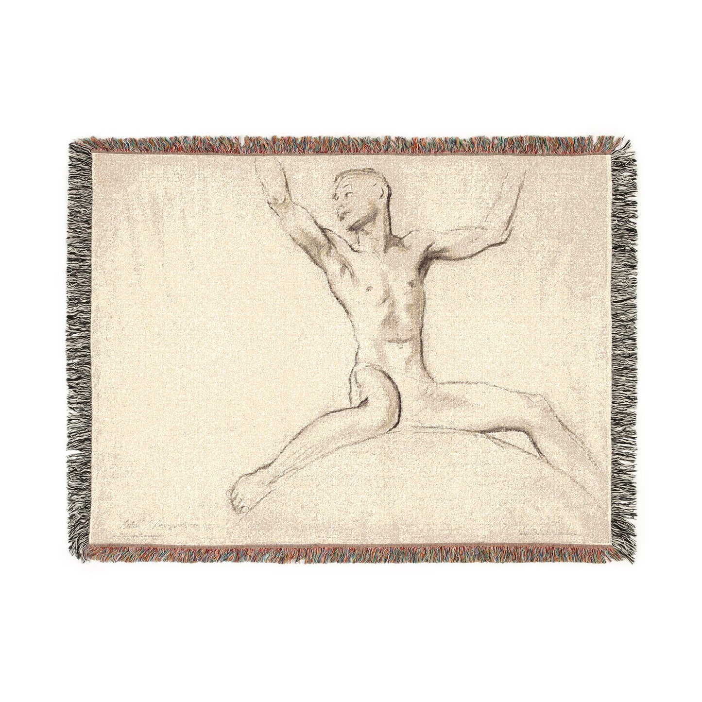 John Singer Sargent - Seated Male Nude, Arms Uplifted | Woven Tapestry Blanket