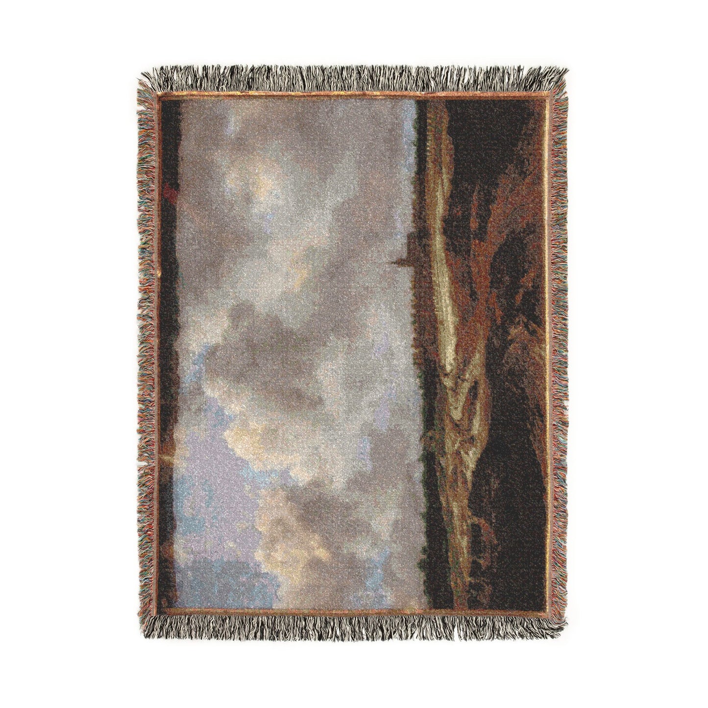 Dresden, Gemäldegalerie Alte Meister, Jacob van Ruisdael, ein Walddorf hinter Dünen | Woven Tapestry Blanket
