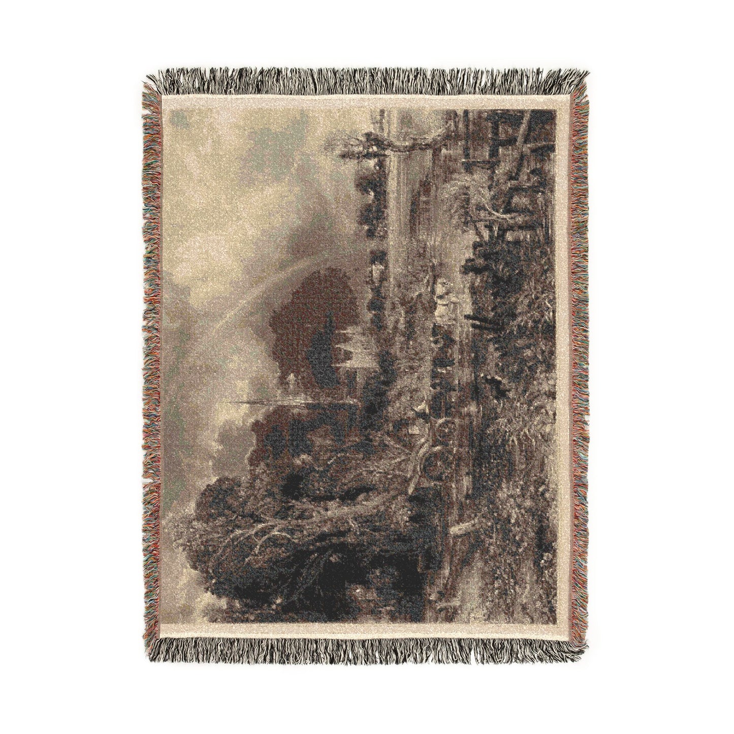 David Lucas - Salisbury Cathedral from the Meadows the Rainbow | Woven Tapestry Blanket