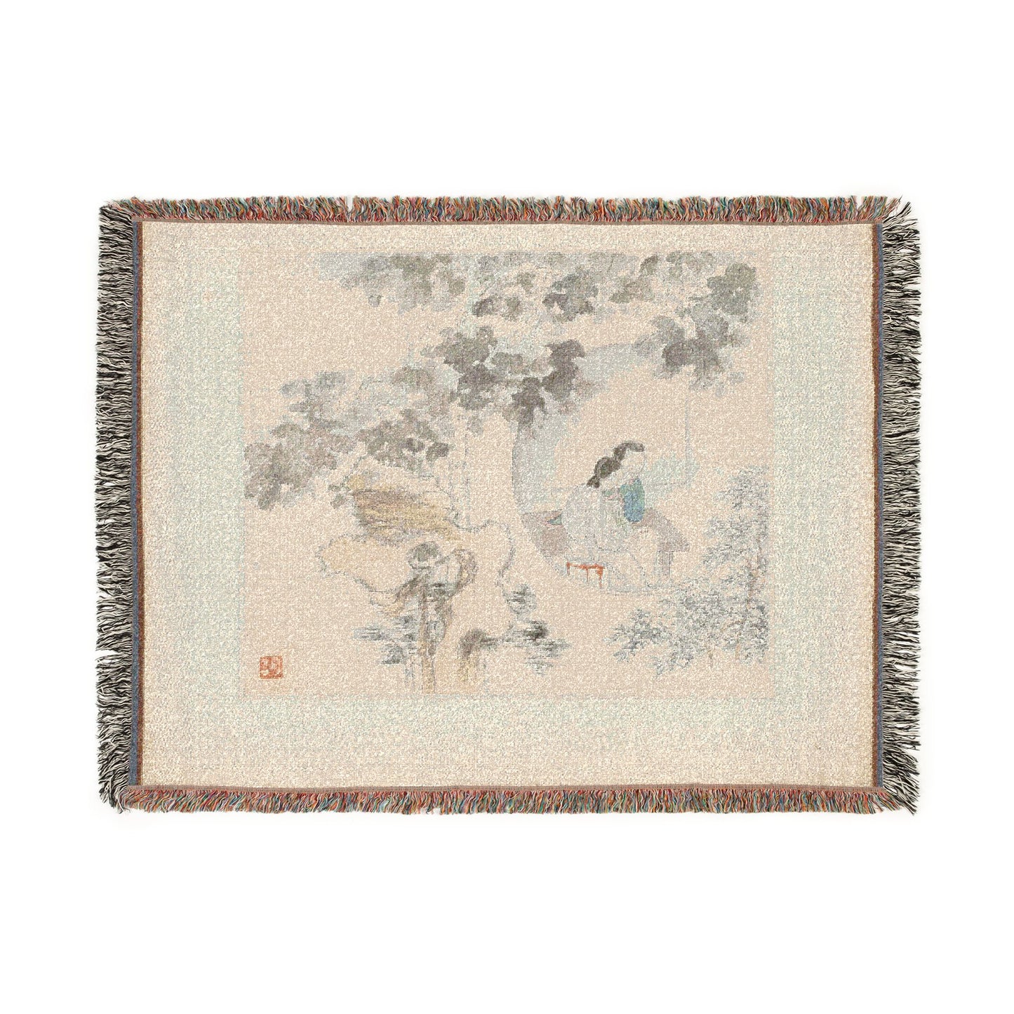 117_two-women-with-needlework-in-a-garden | Woven Tapestry Blanket