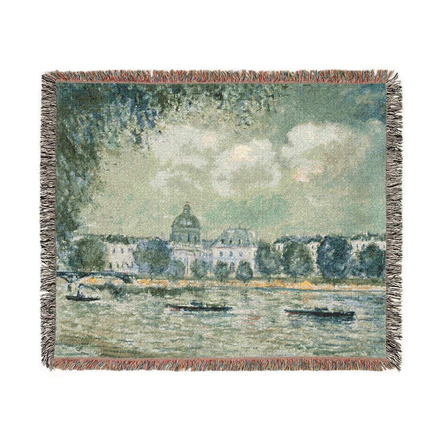 Alfred Sisley - Landscape along the Seine with the Institut de France and the Pont des Arts | Woven Tapestry Blanket