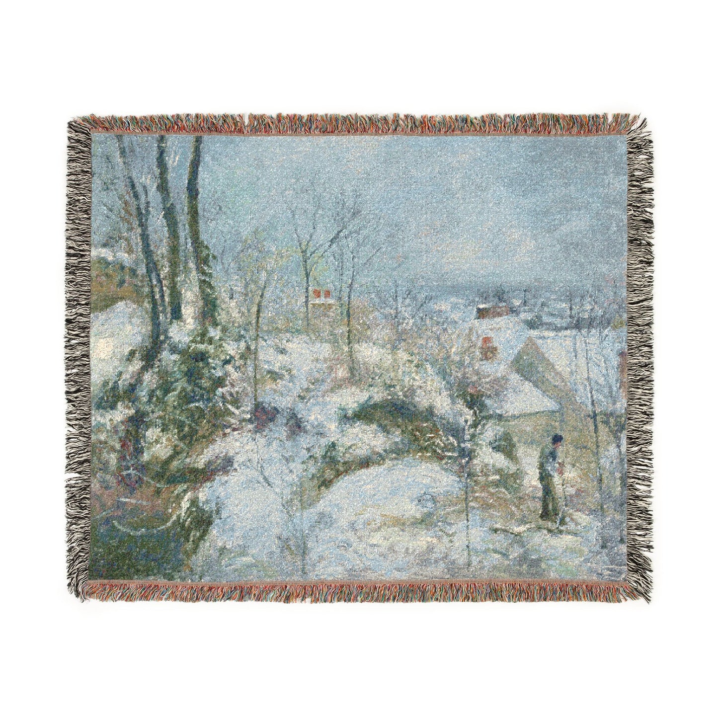 Camille Pissarro - Rabbit Warren at Pontoise, Snow | Woven Tapestry Blanket