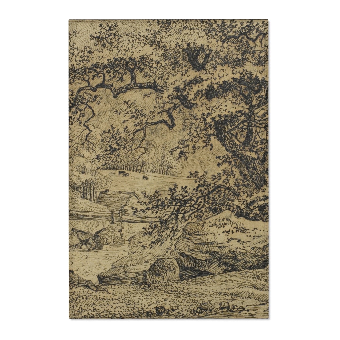 Jacob van Ruisdael - Landscape with Figure Resting Under Tree by Stream | Area Rug