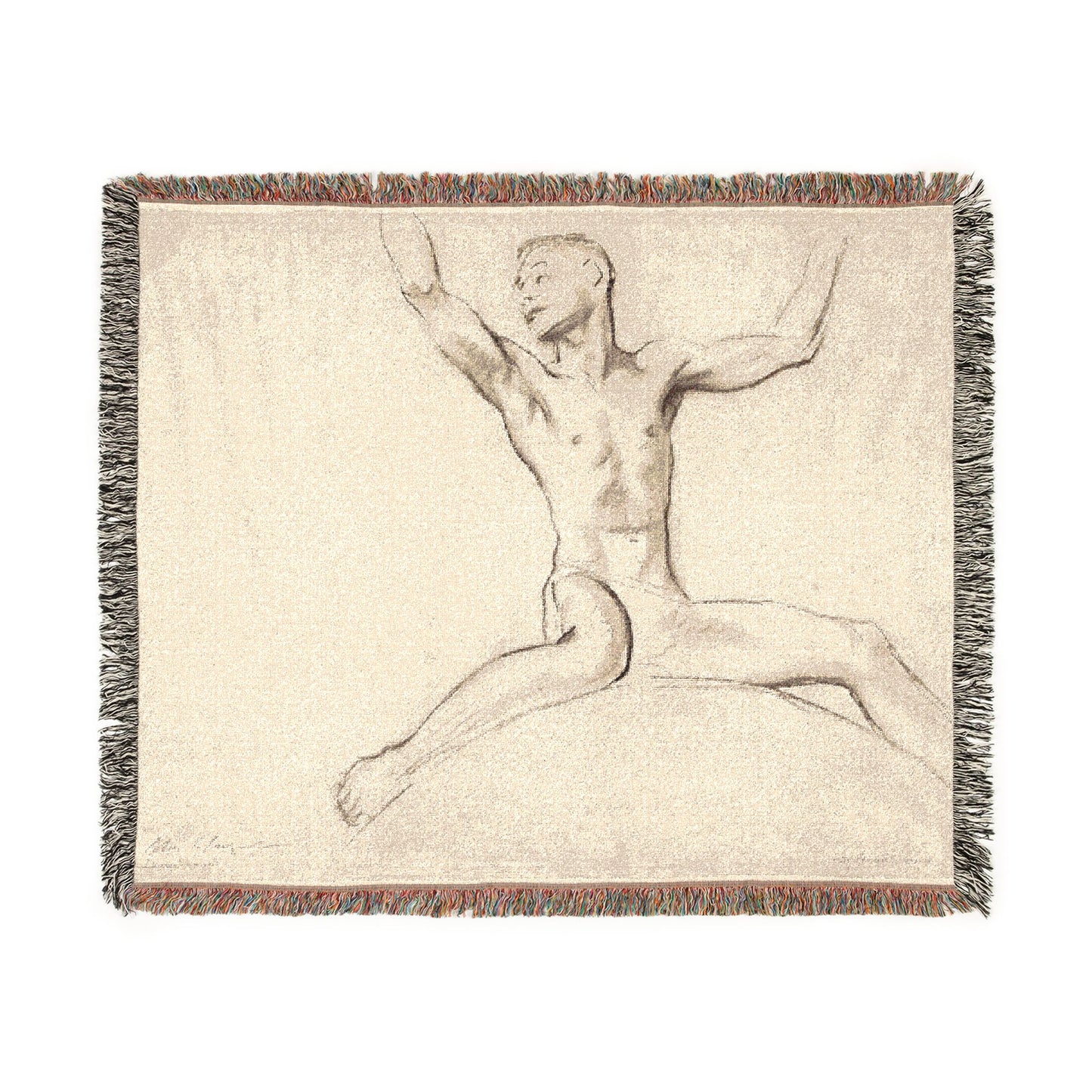 John Singer Sargent - Seated Male Nude, Arms Uplifted | Woven Tapestry Blanket