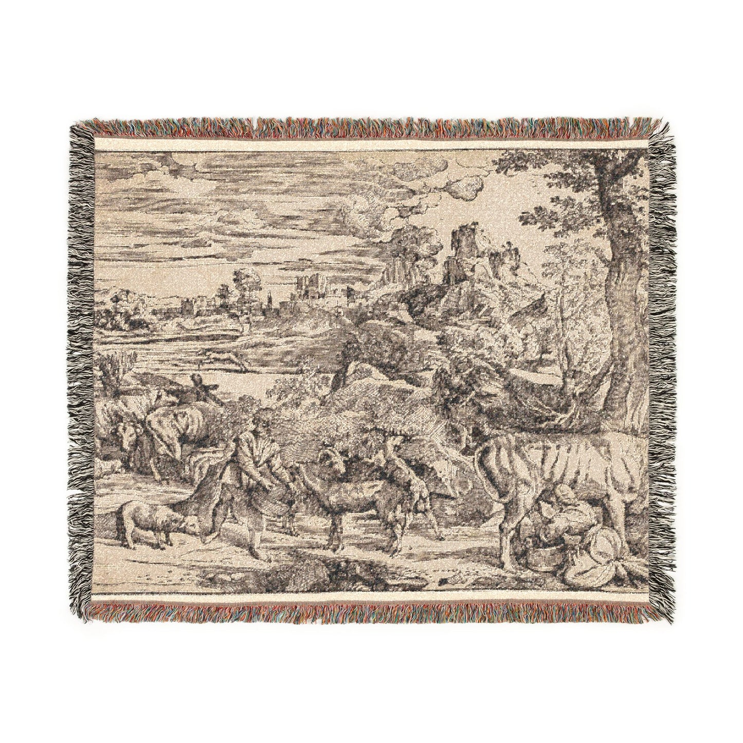 Landscape with a Milkmaid Woven Throw Blanket