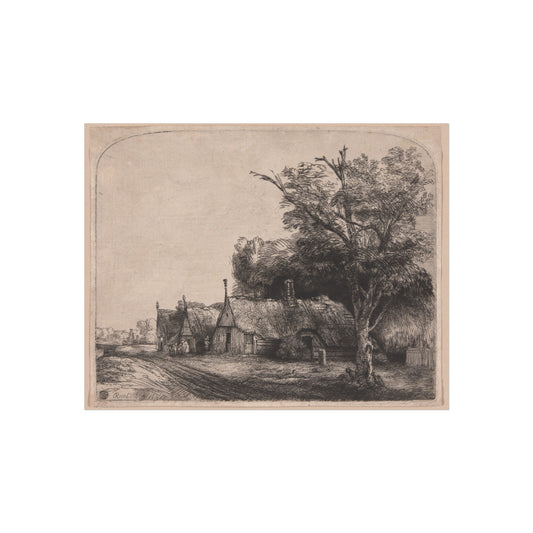 Landscape with Three Gabled Cottages Beside a Road — Rembrandt van Rijn Fine Art Poster