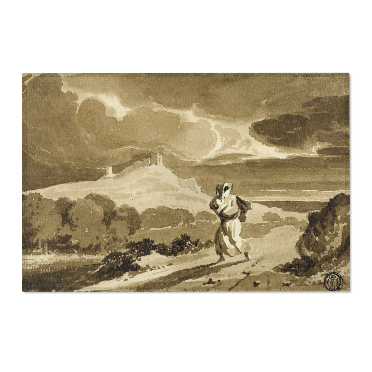 Woman with Baby Fleeing Across Moors — Constable Area Rug
