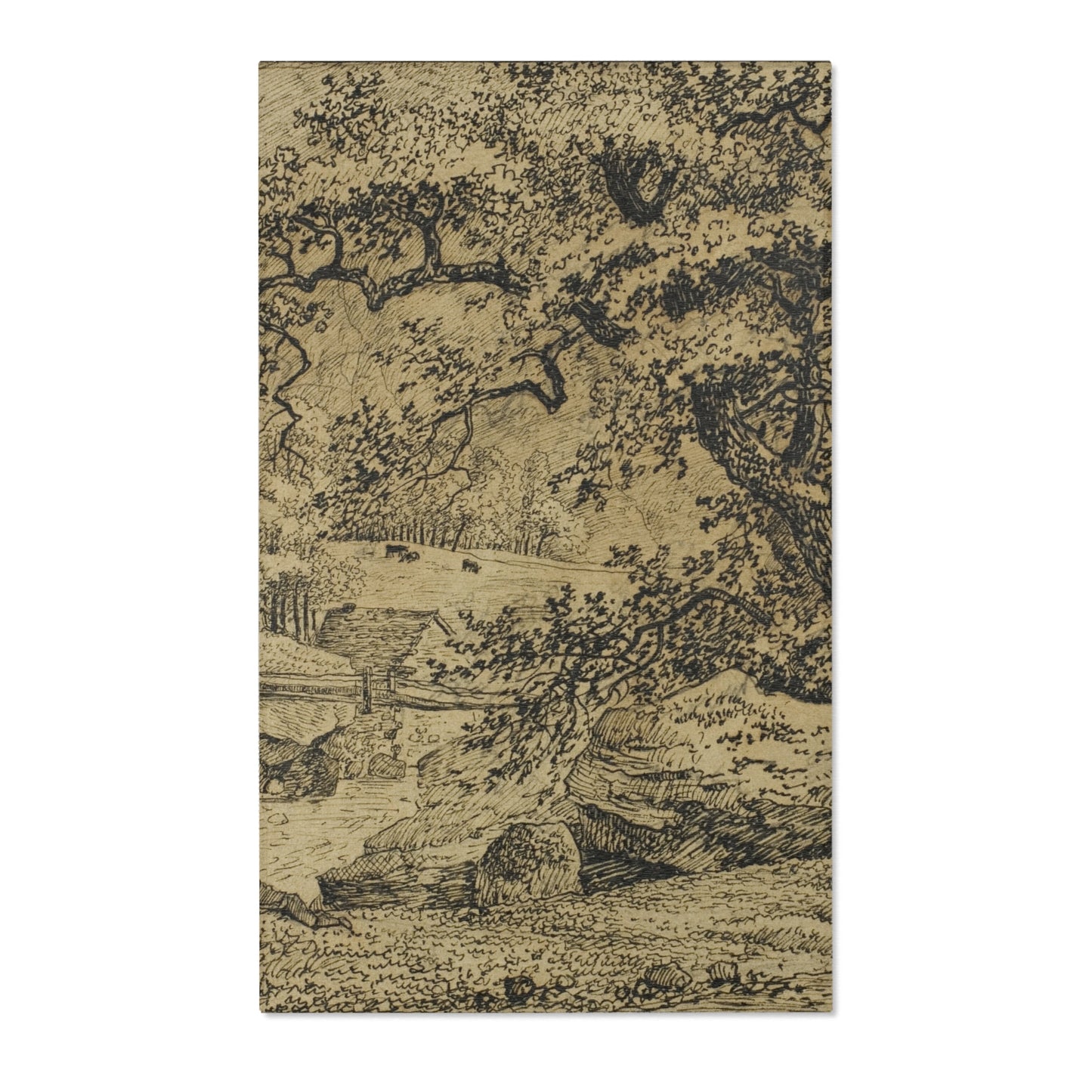 Jacob van Ruisdael - Landscape with Figure Resting Under Tree by Stream | Area Rug