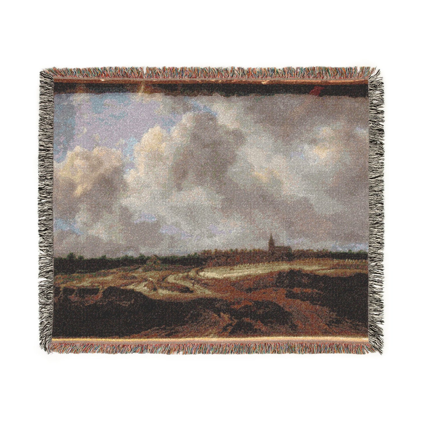 Dresden, Gemäldegalerie Alte Meister, Jacob van Ruisdael, ein Walddorf hinter Dünen | Woven Tapestry Blanket