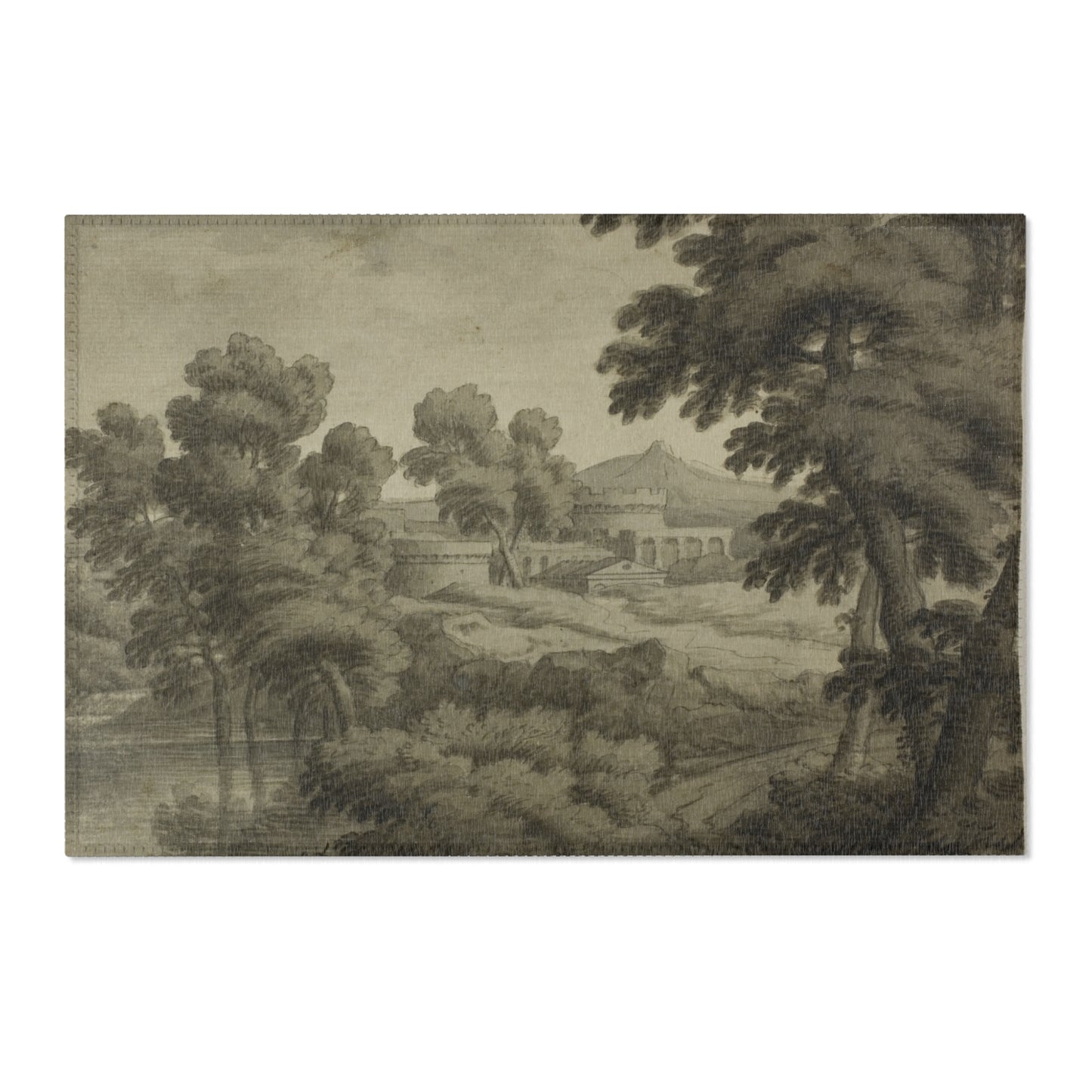 School of Nicolas Poussin - Italianate Landscape with Castle, Trees and Water in Foreground | Area Rug