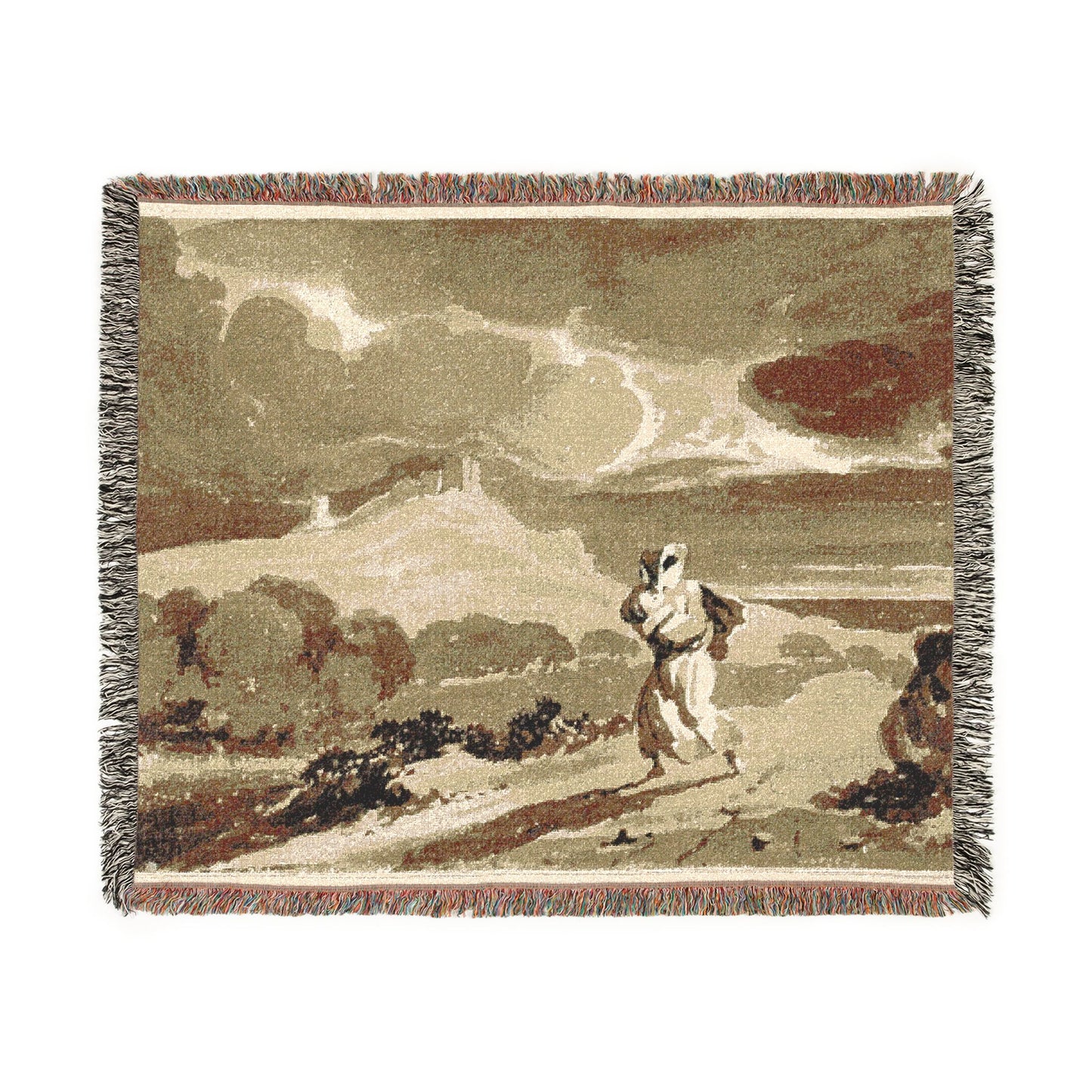 John Constable - Woman with Baby Fleeing Across Moors | Woven Tapestry Blanket