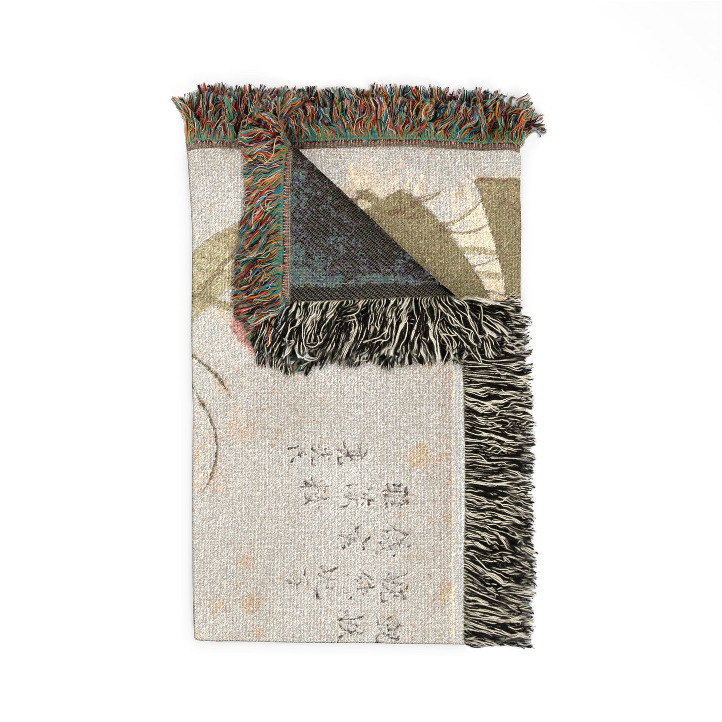 Bird on Lotus Woven Throw Blanket