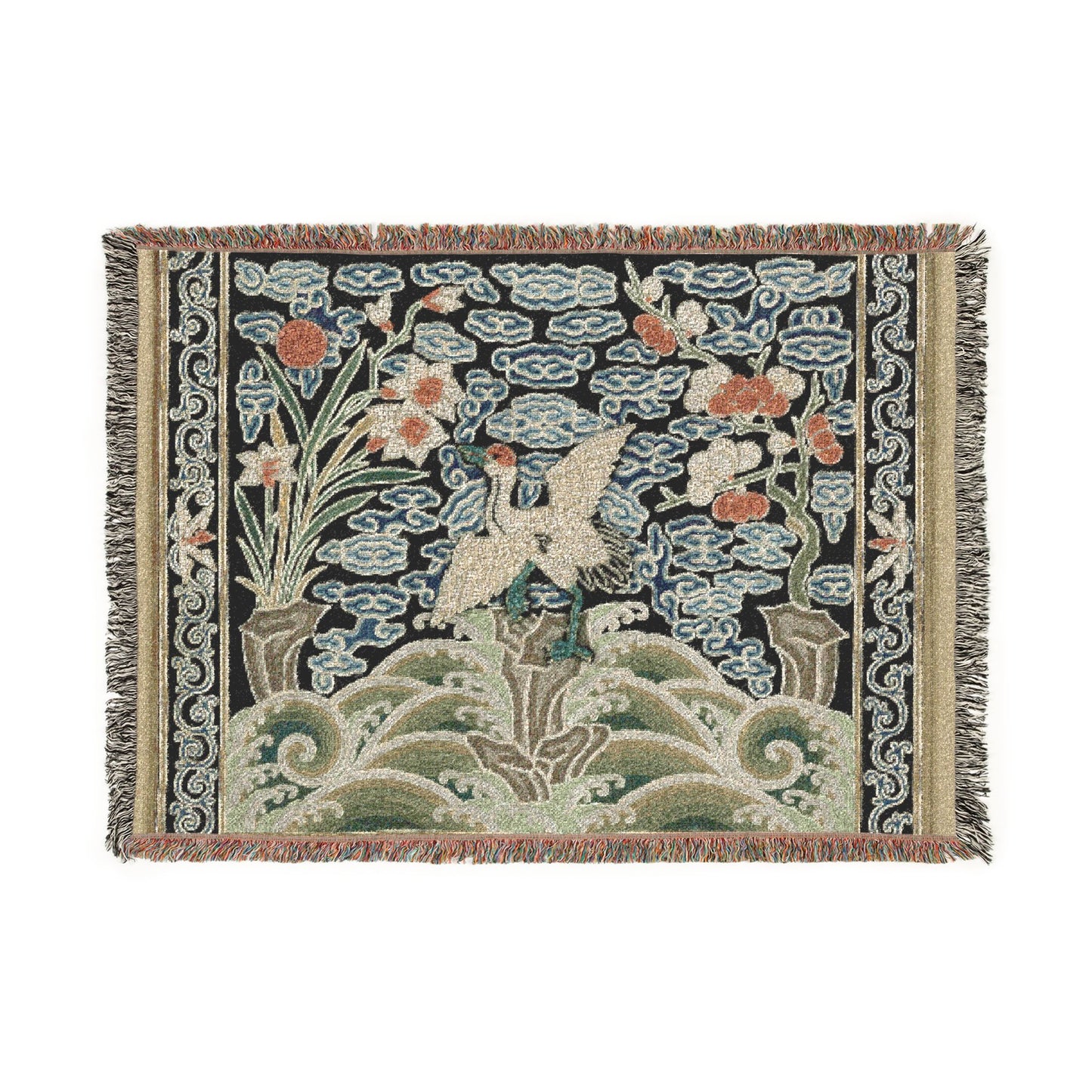 146_rank-badge-with-crane | Woven Tapestry Blanket