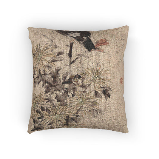 Crested Myna Birds and Chrysanthemums Pillow