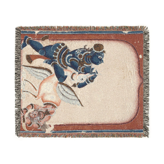 Krishna Vanquishing the Crane-Demon Bakasura Woven Throw Blanket