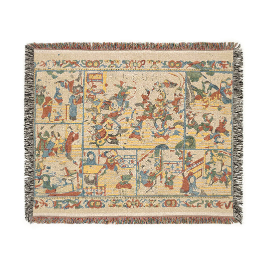 A Newly Cut Print: Scenes from the First Part of Outlaws of the Marsh Woven Throw Blanket
