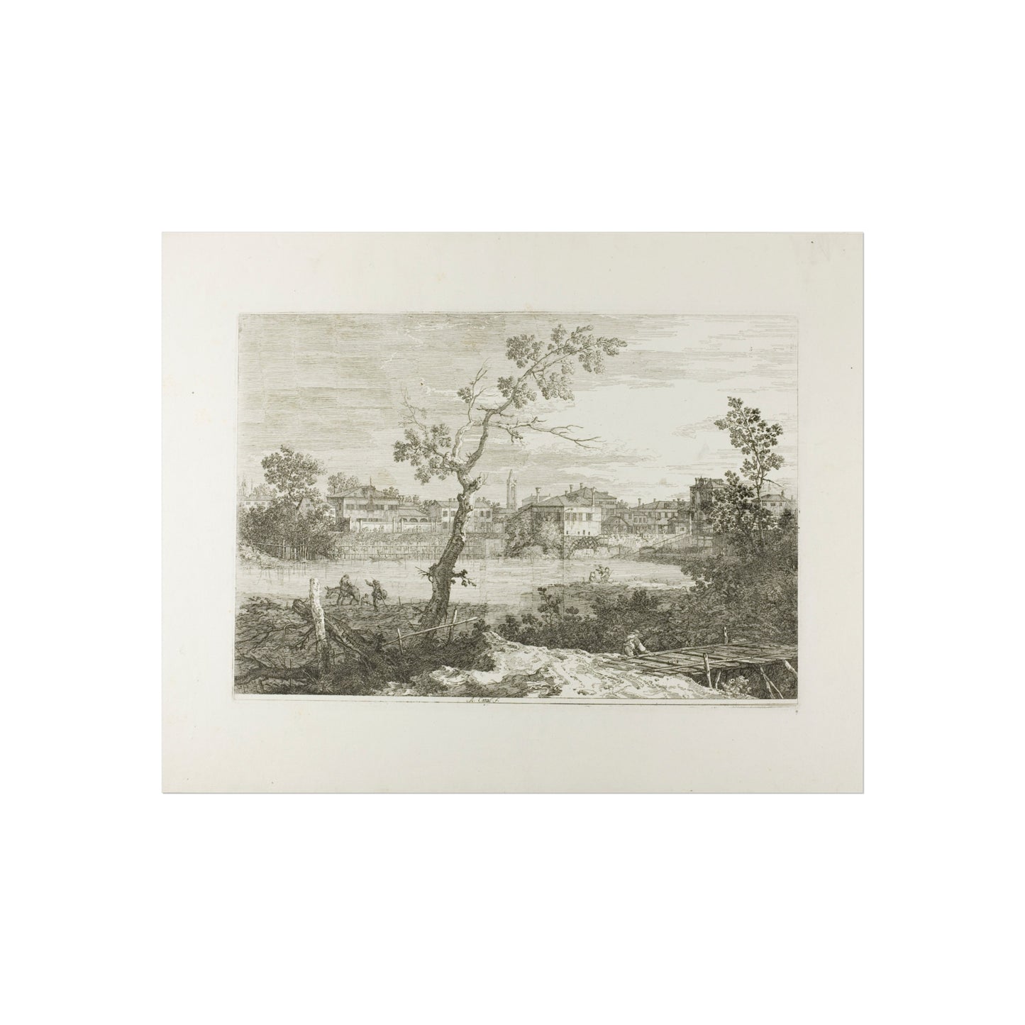 Canaletto - View of a Town on a River Bank, from Vedute | Fine Art Poster