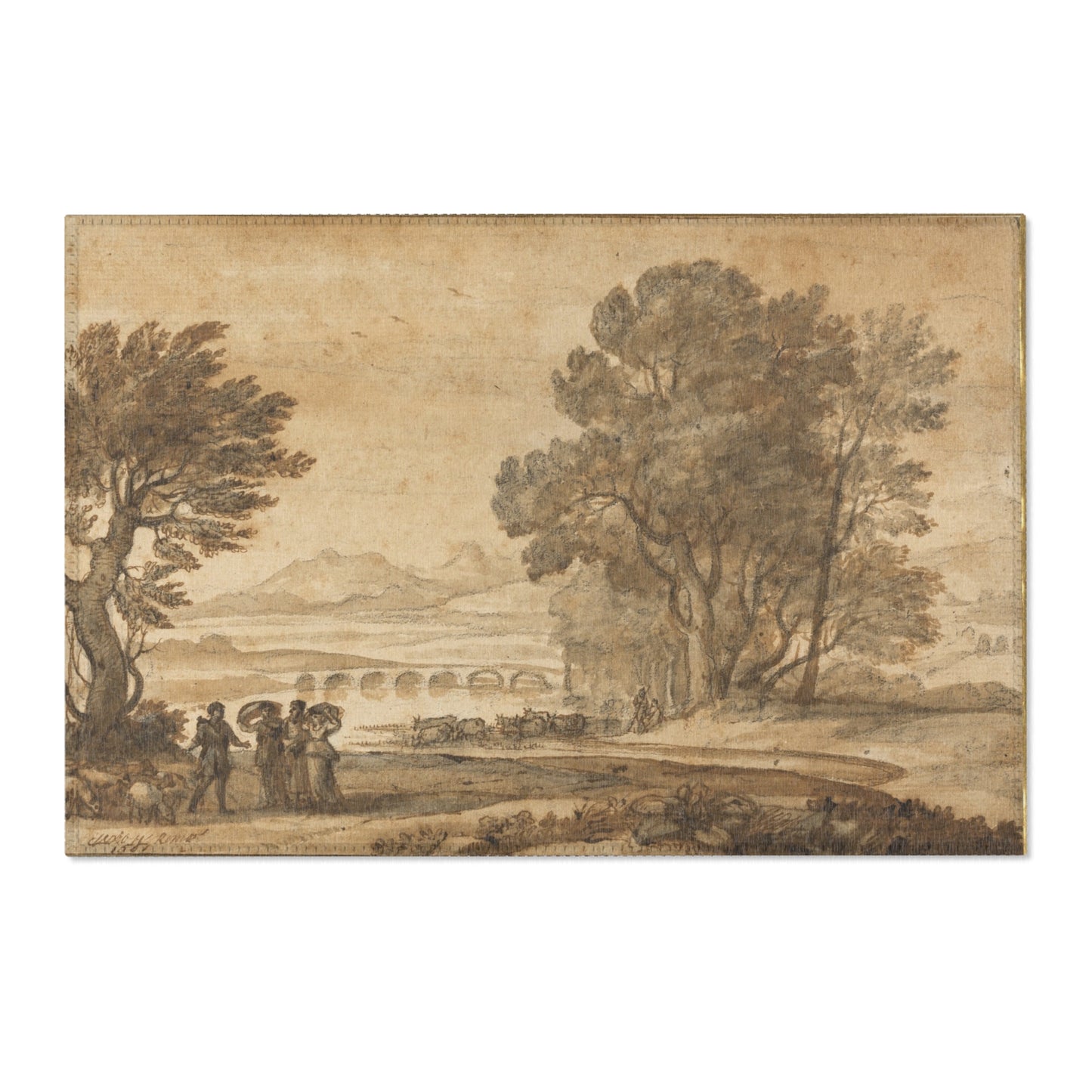 Claude Lorrain - A Wooded River Landscape with Jacob, Laban, and His Daughters | Area Rug