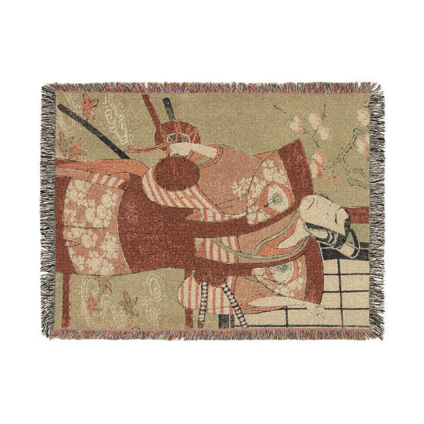 Onoe Kikugorō I as Izumi no Saburō in the Play Snowflakes: Plum Blossoms Kaomise Woven Throw Blanket