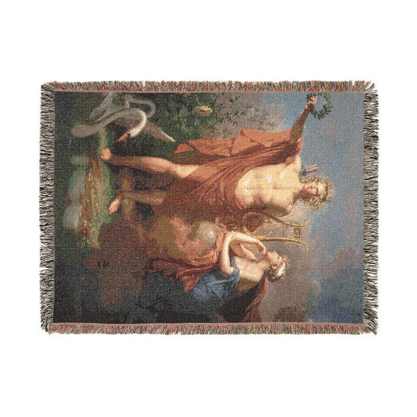 Apollo, God of Light, Eloquence, Poetry, and the Fine Arts with Urania, Muse of Astronomy Woven Throw Blanket