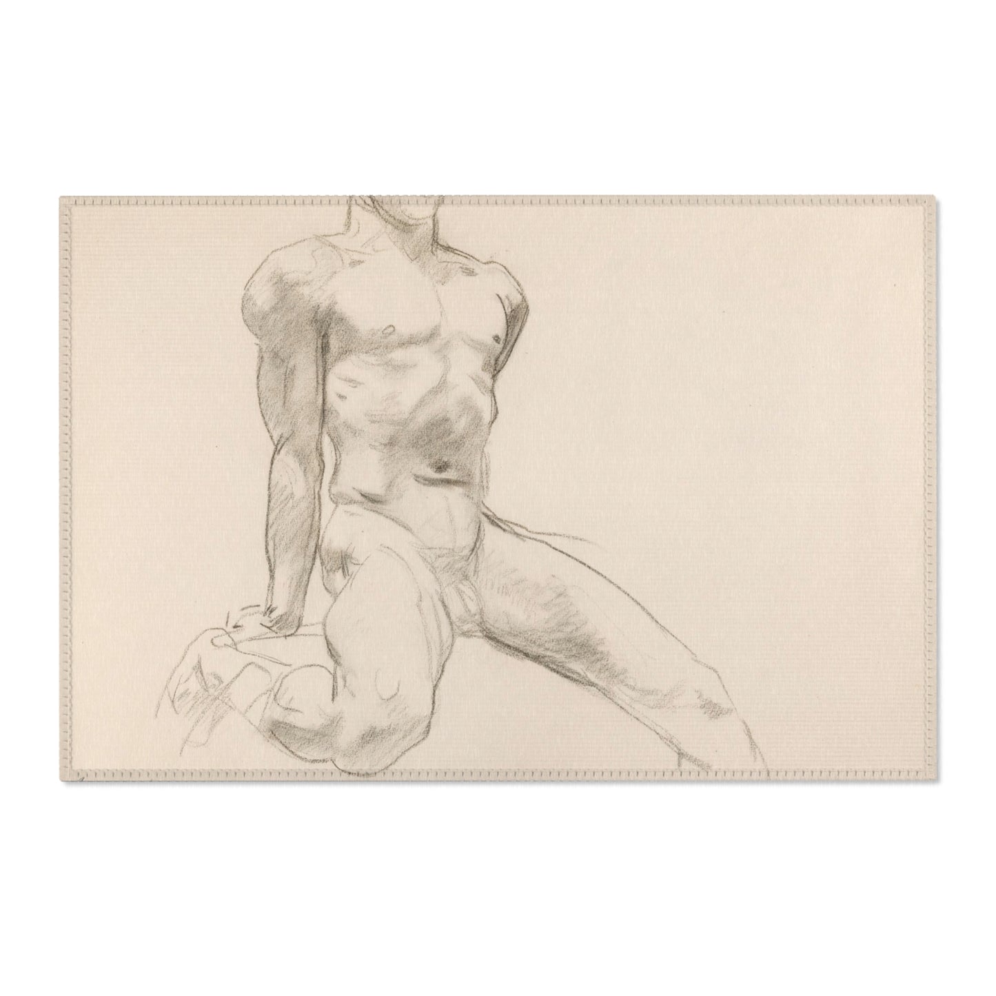 John Singer Sargent - Seated Male Nude with Extended Leg (recto); Sketch of Kneeling Male Nude and Divided Circle (verso | Area Rug
