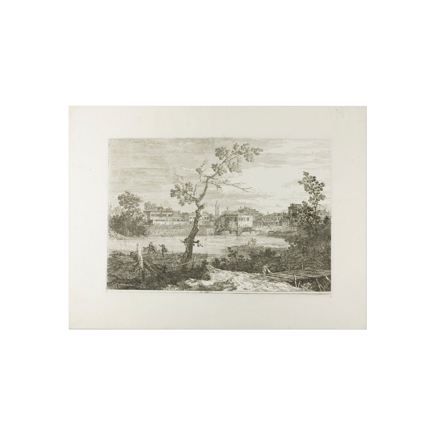 Canaletto - View of a Town on a River Bank, from Vedute | Fine Art Poster