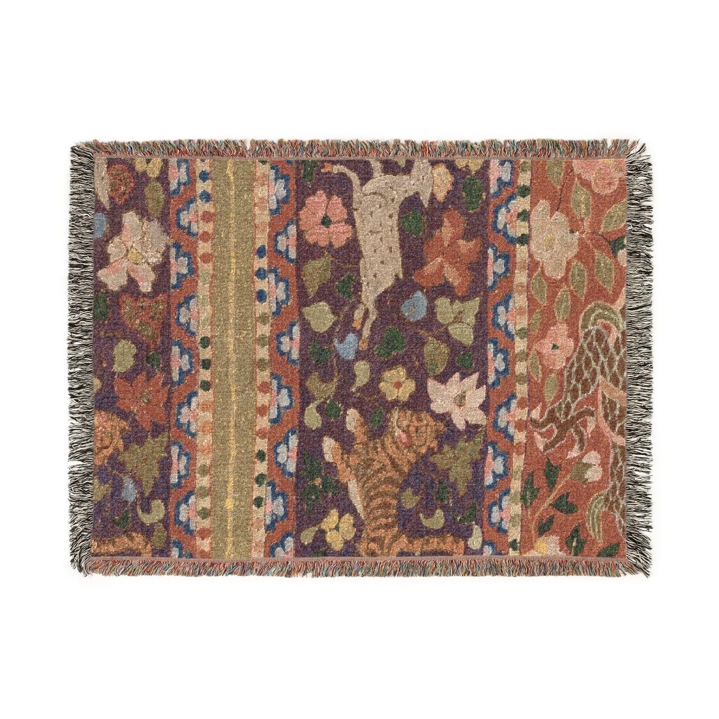 Tigers Chasing Deer, with Dragon Woven Throw Blanket