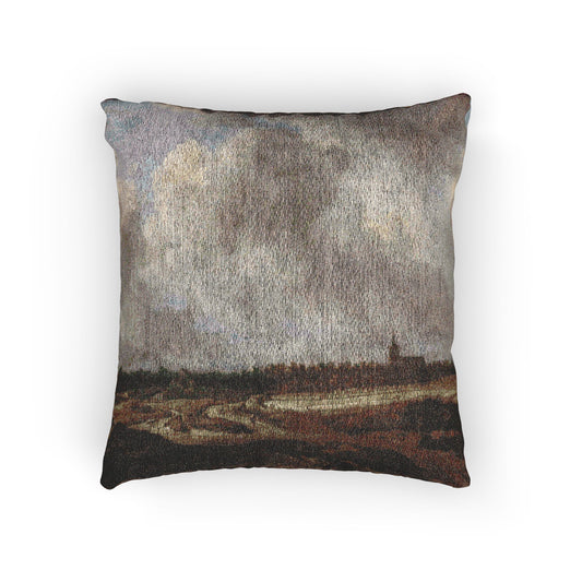 A Wooded Village behind the Dunes — Jacob van Ruisdael Woven Pillow