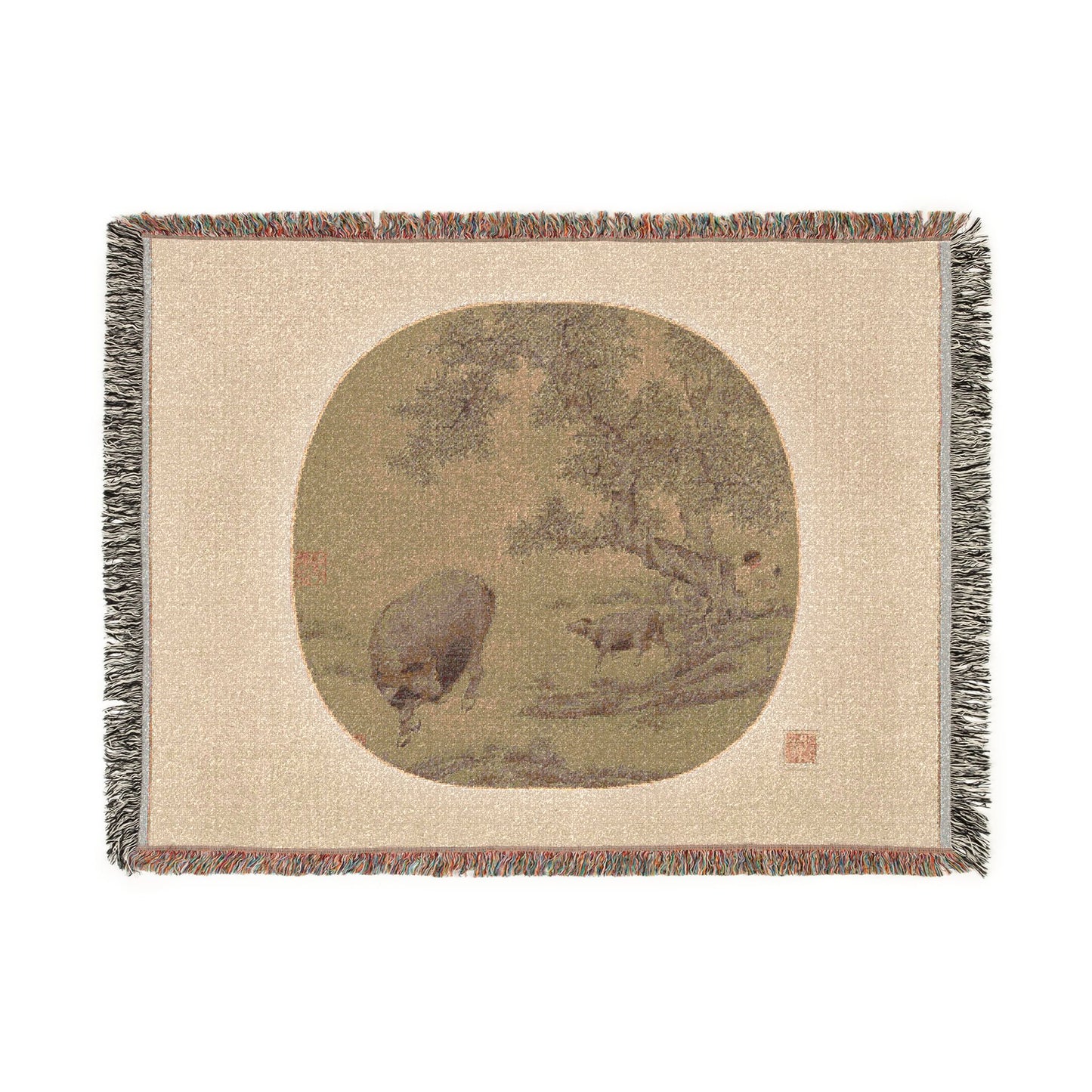 101_man-buffalo-and-calf | Woven Tapestry Blanket