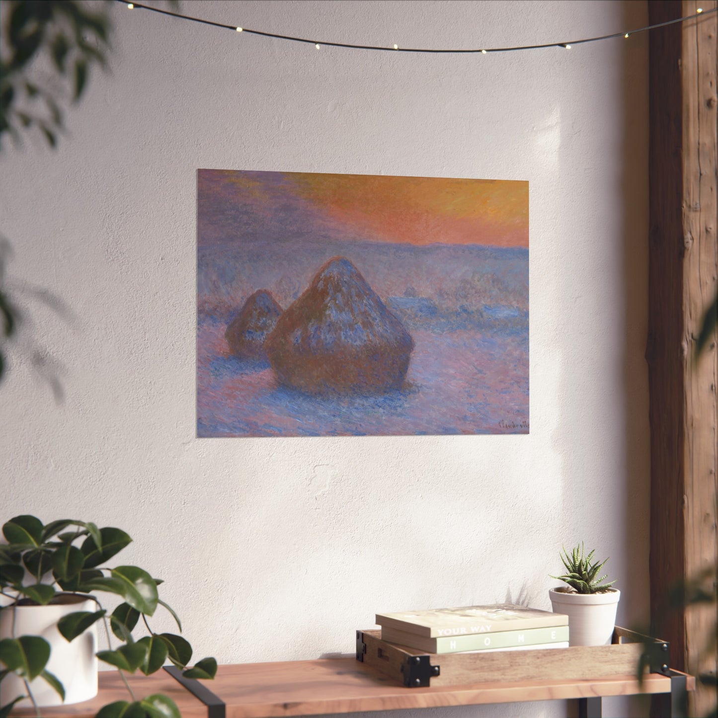 Claude Monet - Stacks of Wheat (Sunset, Snow Effect) | Fine Art Poster