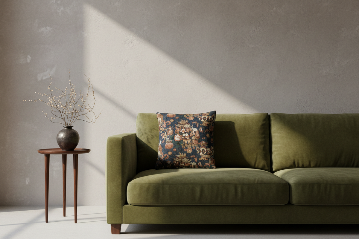 A Chinese Tea Party Furnishing Fabric Pillow