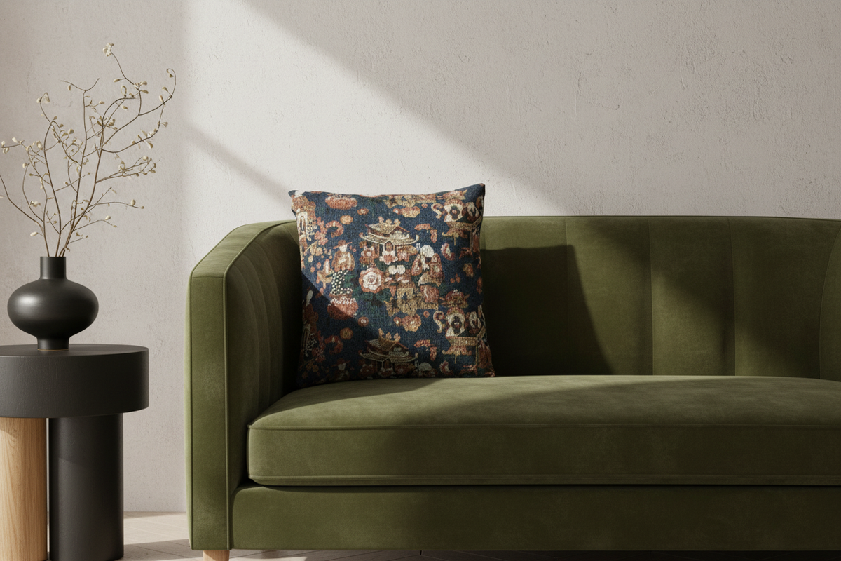 A Chinese Tea Party Furnishing Fabric Pillow
