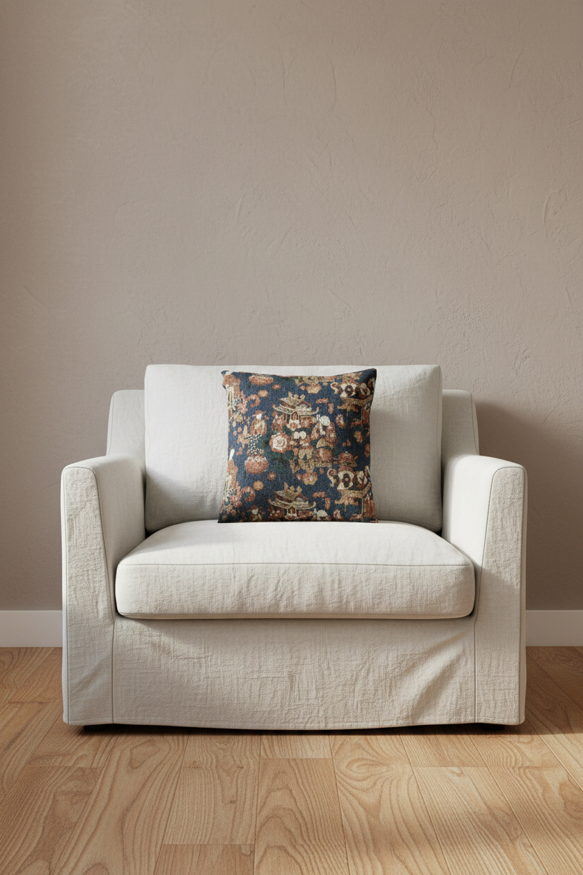 A Chinese Tea Party Furnishing Fabric Pillow
