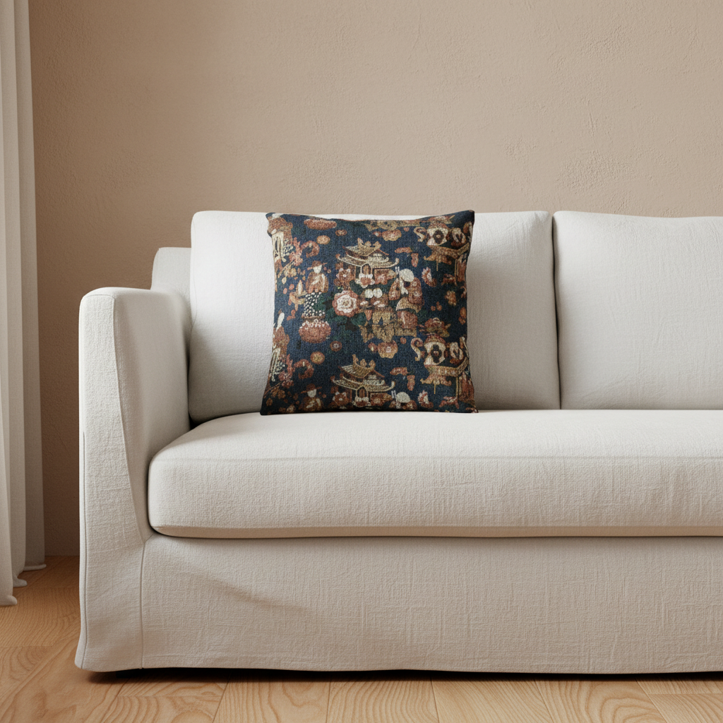 A Chinese Tea Party Furnishing Fabric Pillow