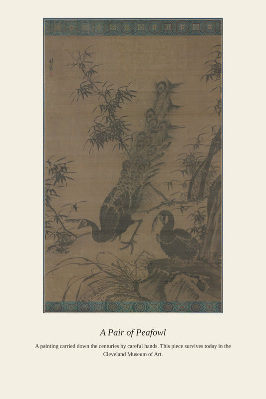 A Pair of Peafowl - Antique Asian Art Print