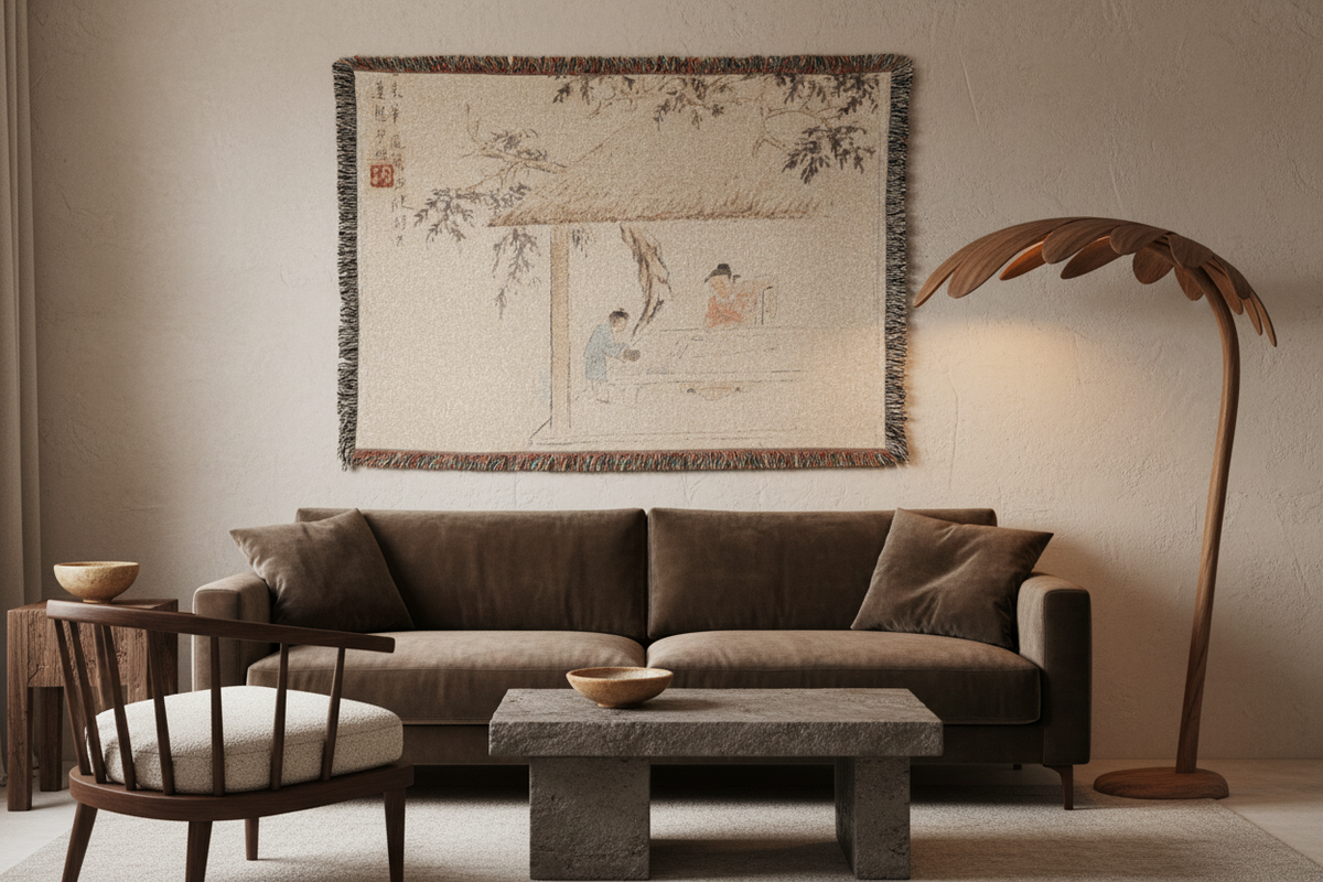 A Scholar at a Table with a Servant Tapestry Blanket