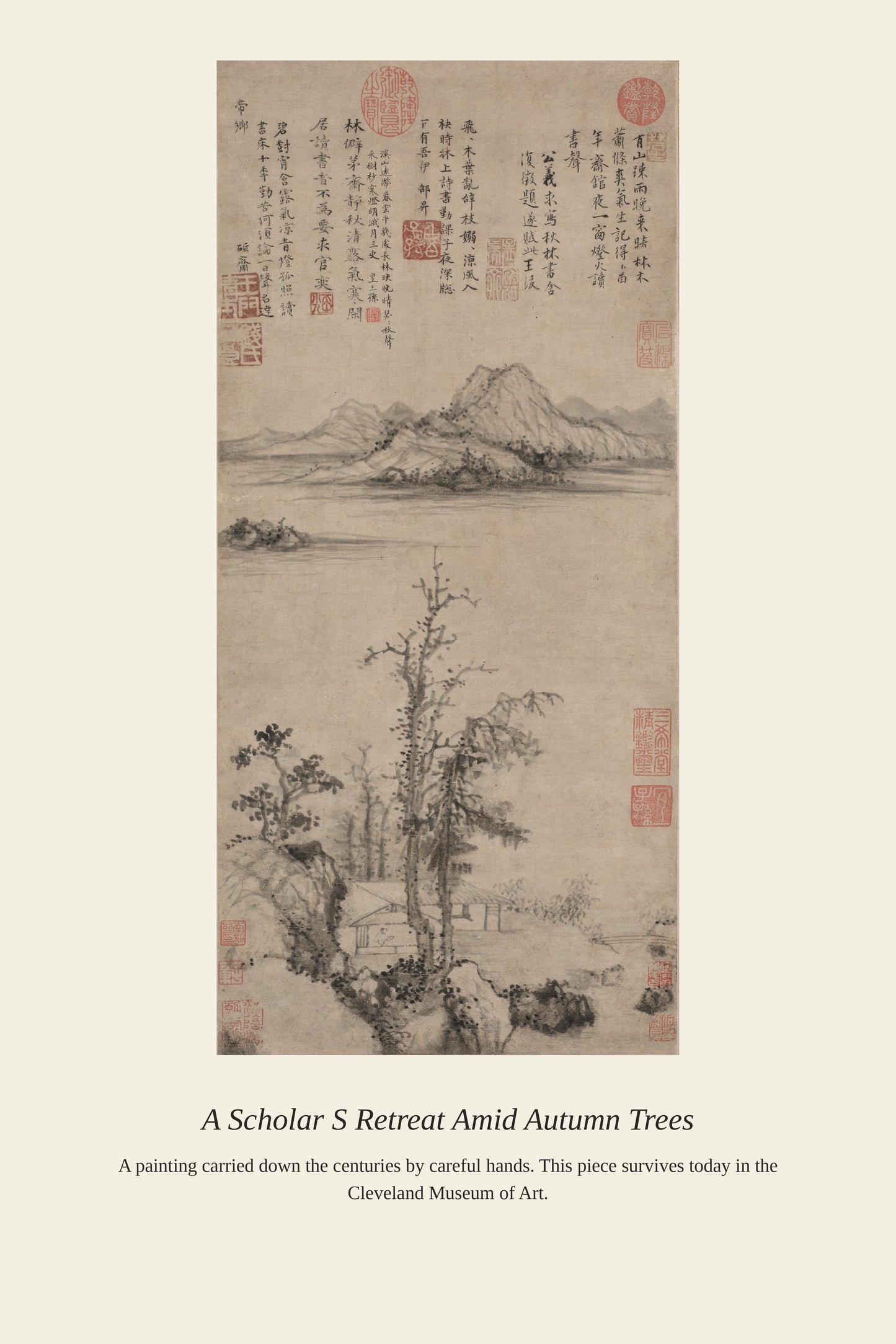 A Scholar's Retreat Amid Autumn Trees - Antique Asian Art Print