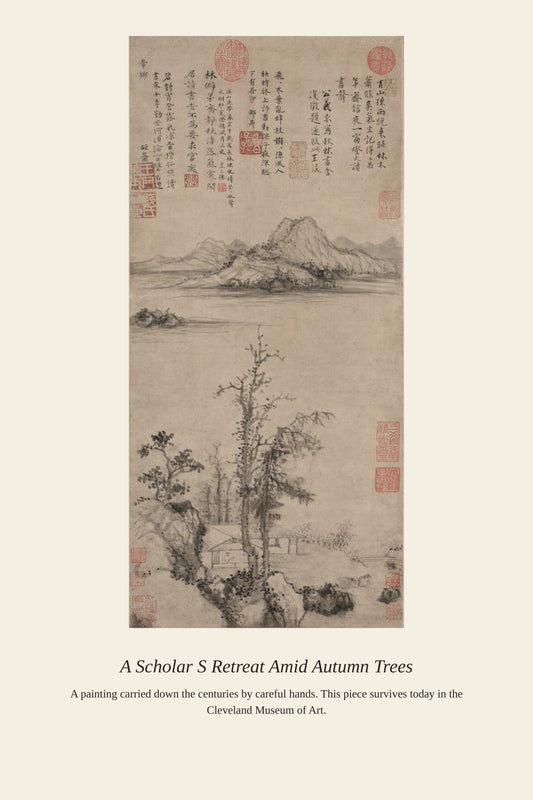 A Scholar's Retreat Amid Autumn Trees - Antique Asian Art Print