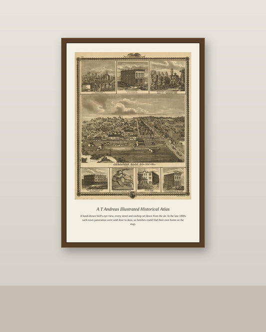 A T Andreas Illustrated Historical Atlas antique map print shown framed on a wall in a styled room