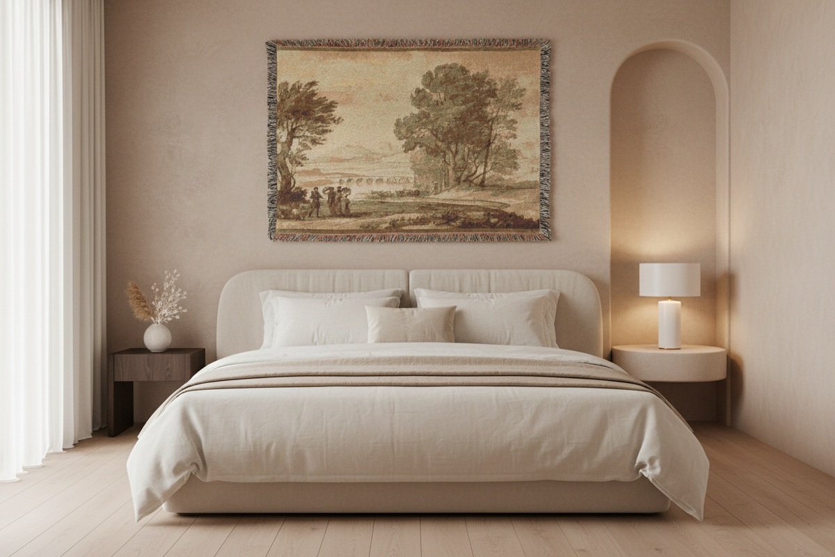 A Wooded River Landscape — Lorrain Tapestry Blanket