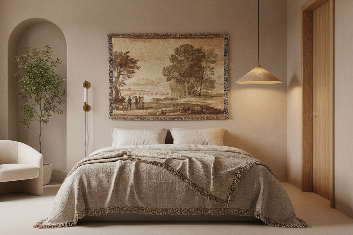A Wooded River Landscape — Lorrain Tapestry Blanket