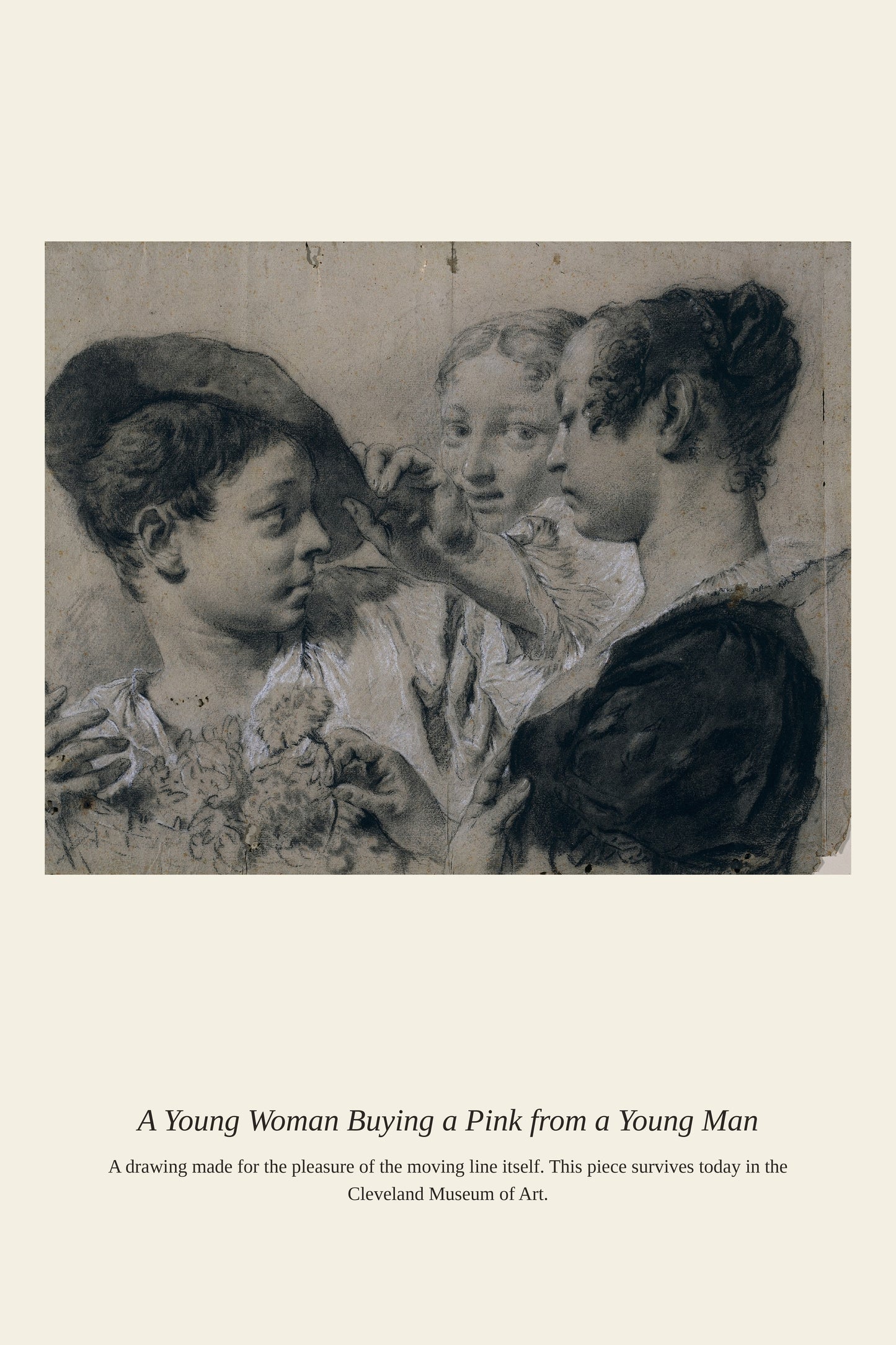 A Young Woman Buying a Pink from a Young Man - Antique Asian Art Print