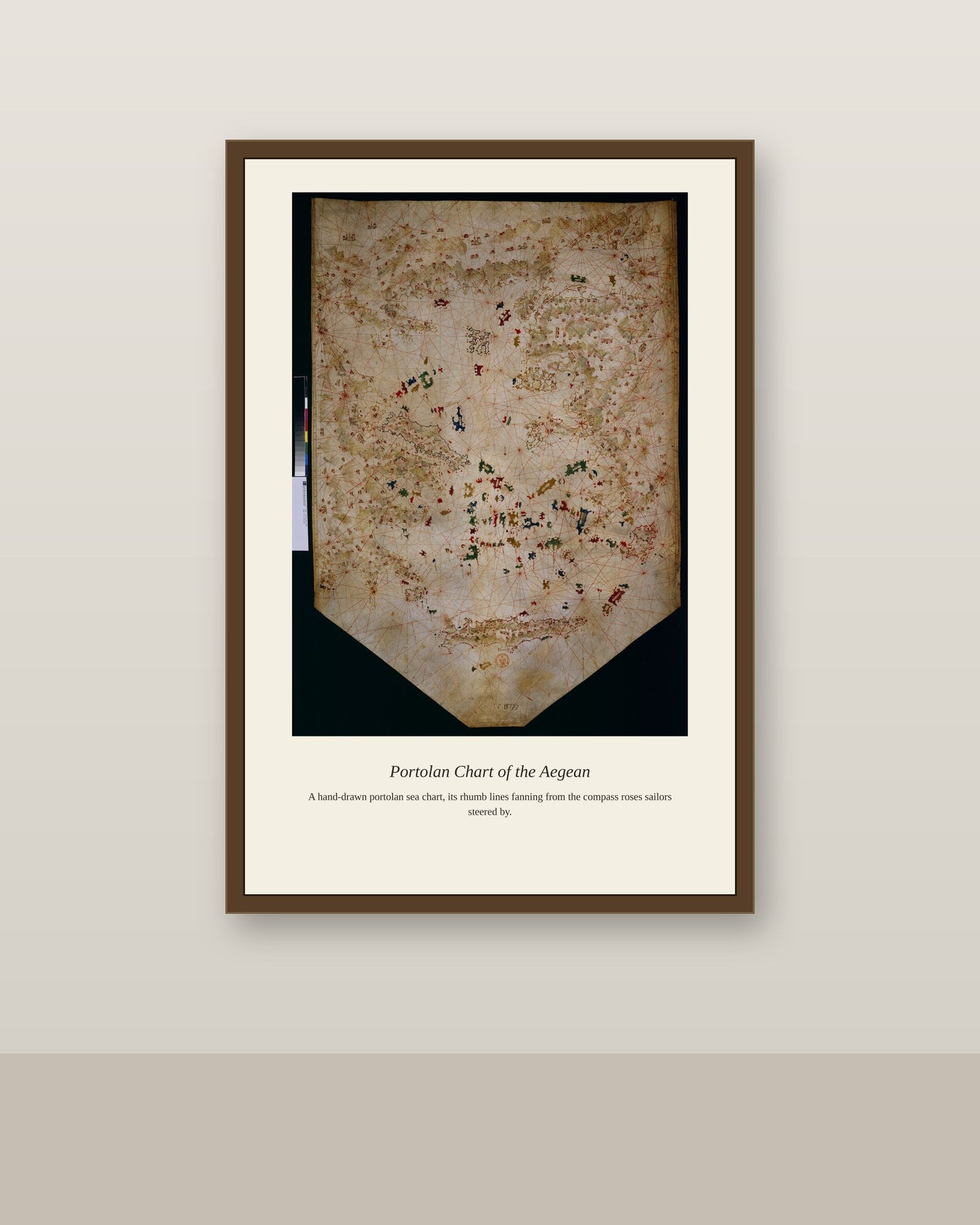 Aegean Portolan Viegas antique nautical chart print shown framed on a wall in a styled room