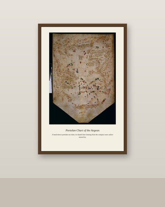 Aegean Portolan Viegas antique nautical chart print shown framed on a wall in a styled room