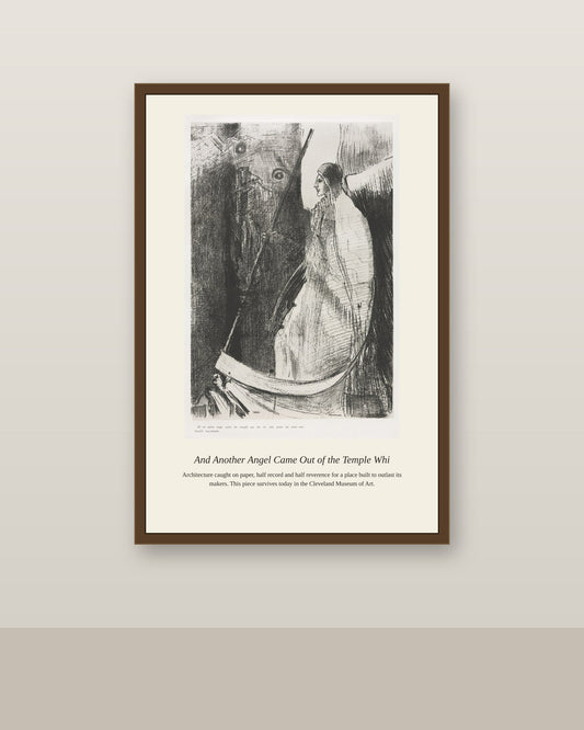 And Another Angel Came Out antique religious art print shown framed on a wall in a styled room