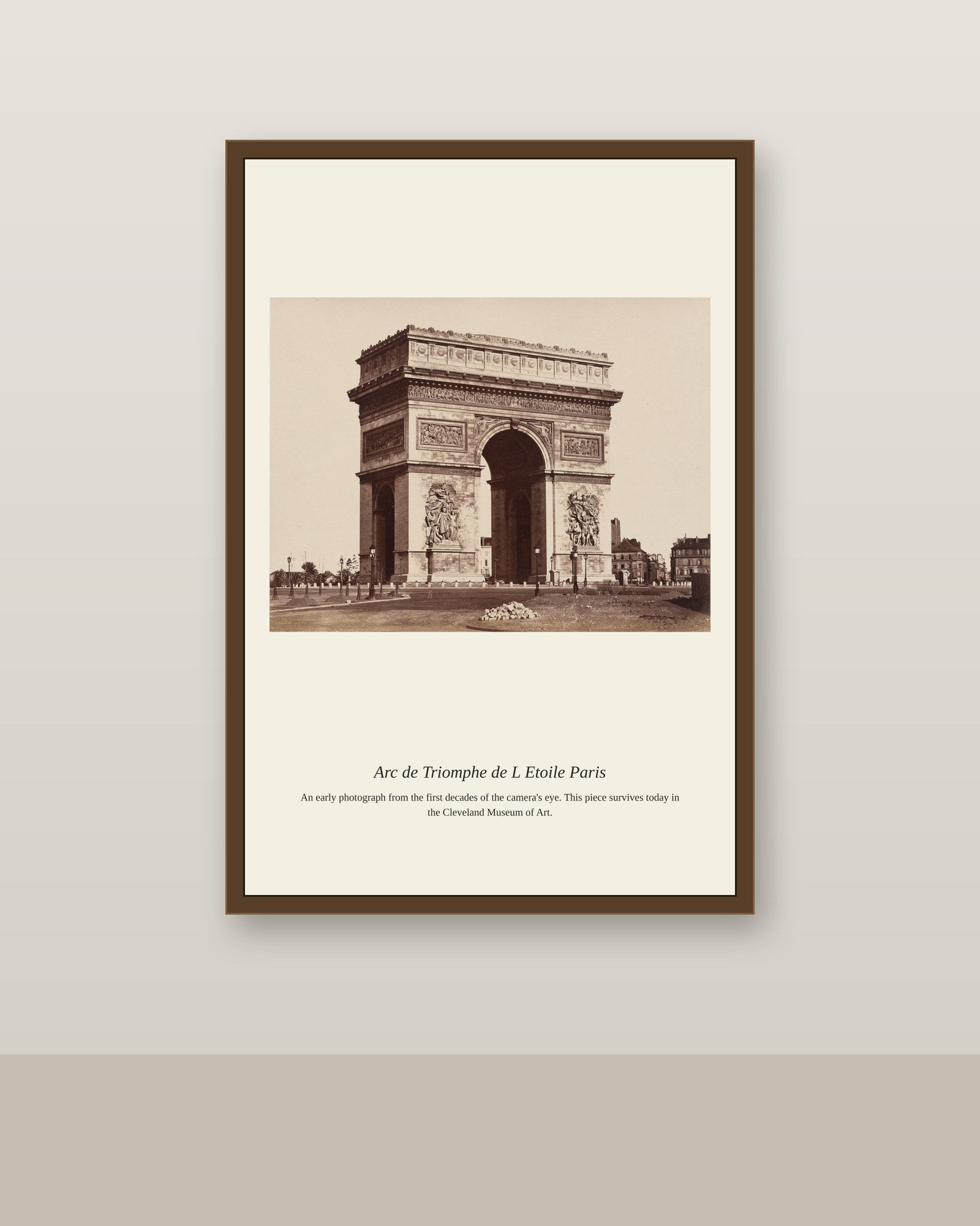 Arc de Triomphe de l'Etoile, Paris antique architectural print shown framed on a wall in a styled room