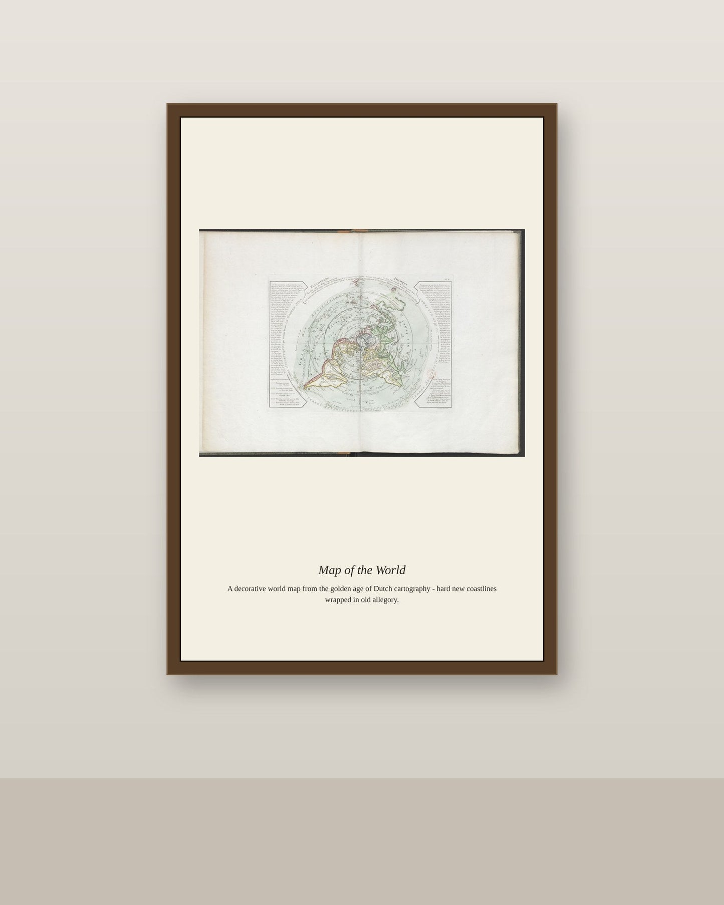 Atlas Geographique Des Quatre Parties du Monde antique art print shown framed on a wall in a styled room