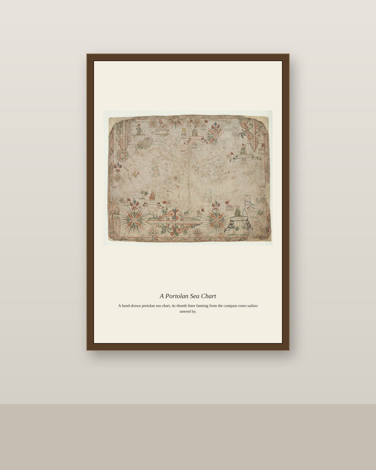 Atlas Nautique de la Mer Mediterranee antique nautical chart print shown framed on a wall in a styled room