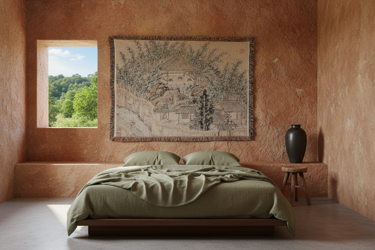 Bamboo Pavilion Tiger Hill Tapestry Blanket