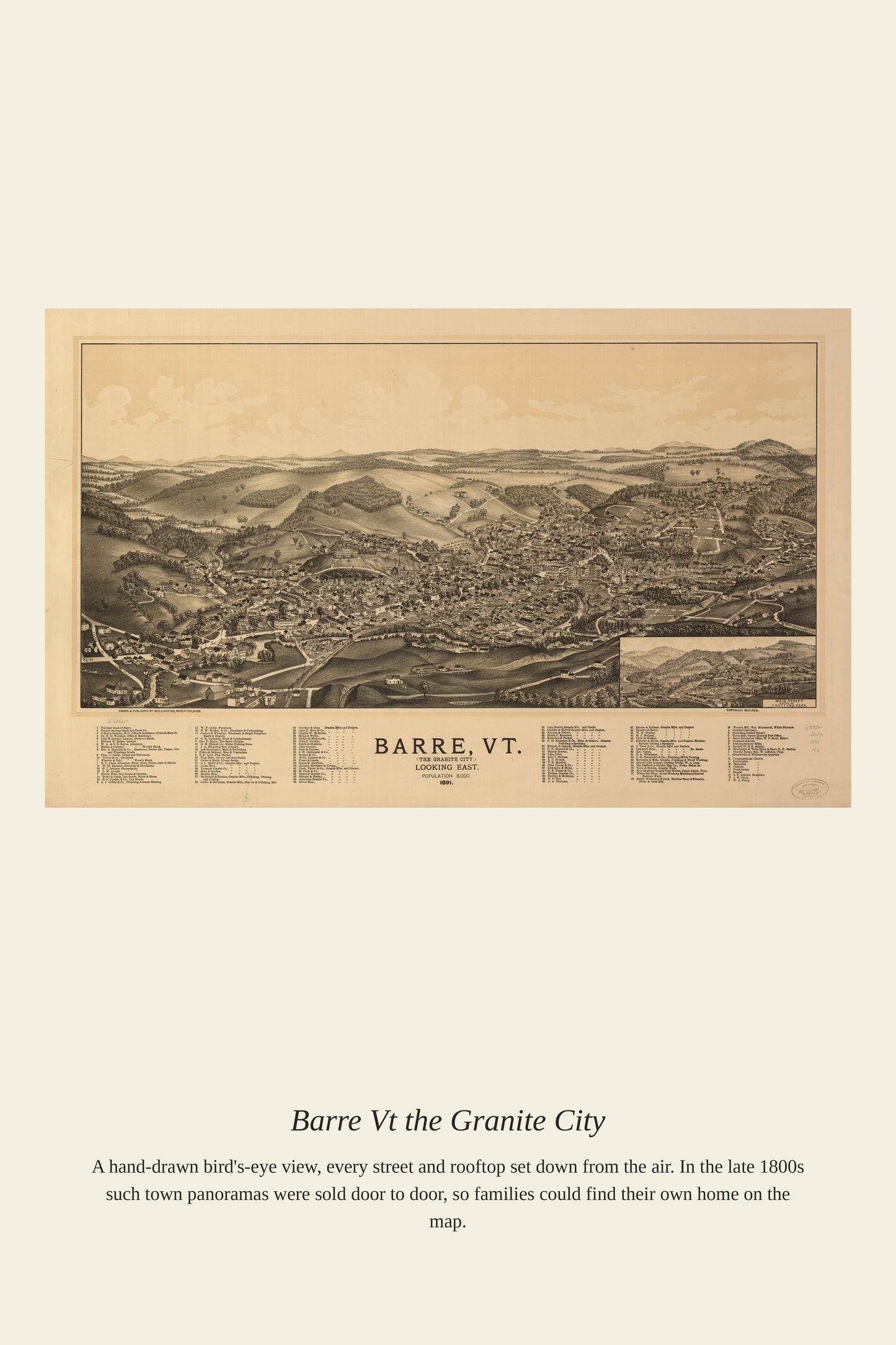 Barre Vt the Granite City - Antique Map Print